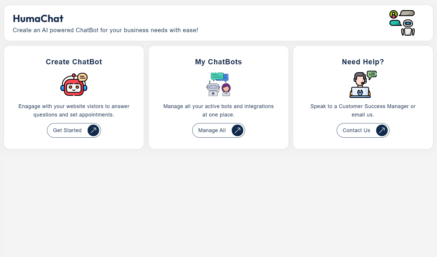 Huma Chat Create an AI powered Chatbot for your website with ease.